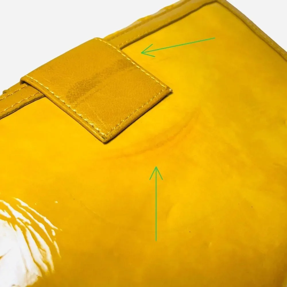 Vintage Nicole Lee Yellow Patent Faux Leather Clutch‎ Silver Turn Buckle Quilted